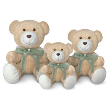 Imagem de Trio De Ursinhos De Pelúcia Articulado Decoração Com Laço 15, 20 e 25c