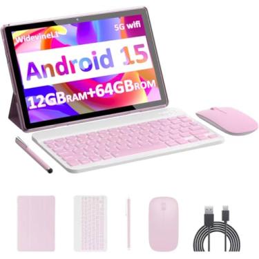Imagem de tablet Android 14, tablets de 10 polegadas com teclado, 8 GB de RAM+64 GB de ROM+1 TB de tablet expansível, processador de quatro núcleos de 1,8 GHz, capa / rato / lápis, câmara de 8 MP/bateria de