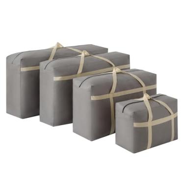Imagem de Sacos de armazenamento de roupas dobráveis, cinza, design ultra resistente com fecho de zíper, à prova de poeira (cinza, pacote com 4 x 180 L)