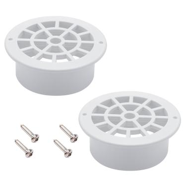 Imagem de VYH Saída de drenagem de calha de chuva de 6 cm com tela de filtro, adequada para calhas redondas de 9 x 10 cm ou 7,6 cm e calhas de chuva de alumínio tipo K de 15 cm (branco, pacote com 2)