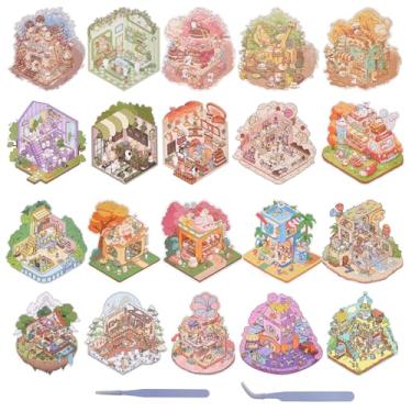 Imagem de JEPELUS 20 Sets DIY 3D Sticker Scene with 2 Tweezers, Cartoon 3D Sticker Scenes for Adults Kids, Make Your Own House Stickers Cozy Room Fun Scenes Stickers Relief Stress Pass The Time