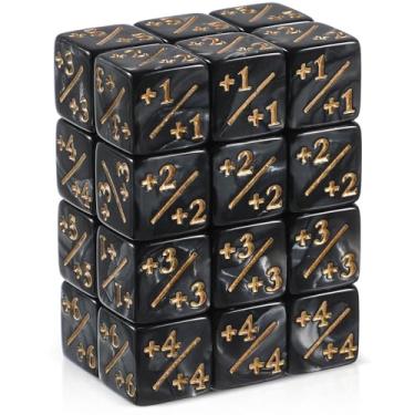 Imagem de TOPPERFUN 24pcs 1/+1 Token Dice Counter, 0. 63in D6 Minus and Plus Dice Set, Acrylic Board Game Accessory, Compatible with CCG, Card Games, Black