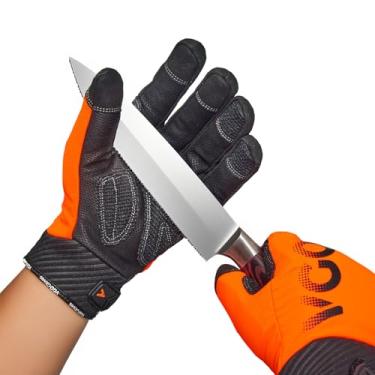 Imagem de Vgo... Luvas de trabalho resistentes a cortes com proteção contra impactos, resistência ao corte ANSI nível 5 - luvas mecânicas de couro de vaca, antivibração - laranja masculina tamanho G (1 par
