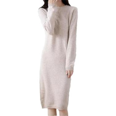 Imagem de Suéter De Caxemira Vestidos De Malha Lã Merino Feminino Inverno Elegante Pulôveres Vestido Outono Manga Longa, Beige, M