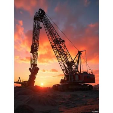 Imagem de YEEIFFD Kits de arte de diamante de cena de equipamento de construção do pôr do sol para adultos, faça você mesmo, 5D, kits de pintura de diamante para iniciantes e iniciantes sem moldura, para