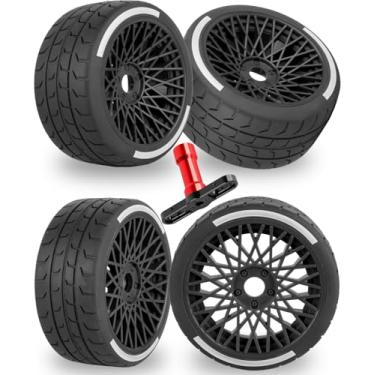 Imagem de RCarmubWow Rodas e pneus RC em pneu de estrada para 1/7 Felony 6S BLX, rodas de plástico hexagonais de 17 mm, pneus de caminhão RC, pneu de estrada, pneu de estrada, 4 peças, preto