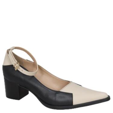 Imagem de Dina Mirtz, Scarpin com Tira no Tornozelo Dina Mirtz (Salto 5) Tamanho:34;cor:Preto e Off White