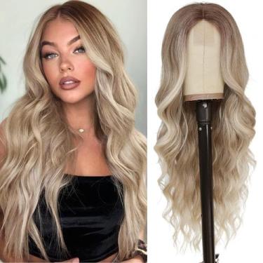 Imagem de Peruca NAYOO Long Blonde Wavy 66cm para mulheres de fibra sintética