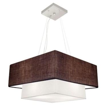 Imagem de Lustre Pendente Duplo Quadrado Vivare Md-4345 Cúpula Em Tecido 60x50cm - Bivolt Café-branco 110v/220v