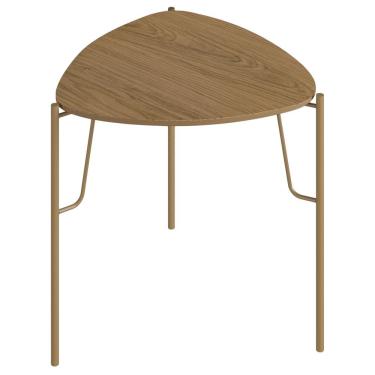 Imagem de Mesa Lateral Para Sala de Estar Baixa Pés Industrial Dourado Alef I03 Louro - Lyam Decor