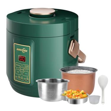 Imagem de Audecook Mini panela de arroz, panela de arroz pequena de 1,2 L, antiaderente, 2 xícaras não cozidas com vaporizador de aço inoxidável, multicooker de viagem com função baixa de carboidratos, atraso