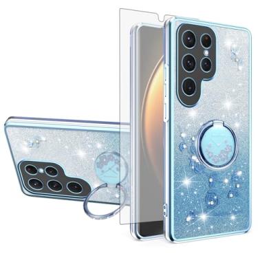 Imagem de Asuwish Capa de telefone para Samsung Galaxy S25 Ultra 5G com protetor de tela de vidro temperado suporte de anel com glitter transparente capa protetora de TPU híbrido S25Ultra 25S S 25 25Ultra 6,9