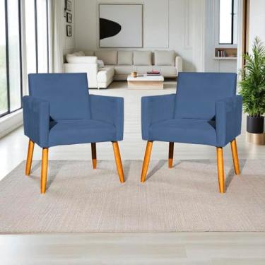 Imagem de Kit 2 Poltronas Decorativas Para Sala Nina Cadeiras Reforçadas Para Recepção Manicure Escritório Consultório Sala De Espera Pé Castanho - Clique & Decore (Azul-marinho)