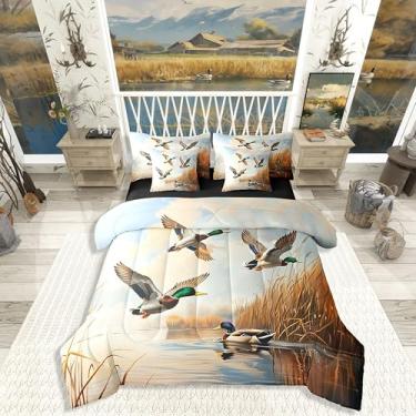 Imagem de Erosebridal Jogo de cama Queen Pato Mallard, 7 peças, patos selvagens, pesca e caça, cama rústica, fazenda, campo, cama rústica em um saco, floresta rural, floresta