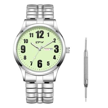 Imagem de JewelryWe Relógio de pulso masculino com mostrador grande, fácil leitor, redondo, quartzo, dourado, prateado, Mostrador luminoso prateado