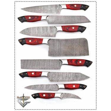 Imagem de Conjunto de Facas Profissionais G16Red, 8 Peças, Aço Inoxidável, GLADIATORSGUILD, Vermelho