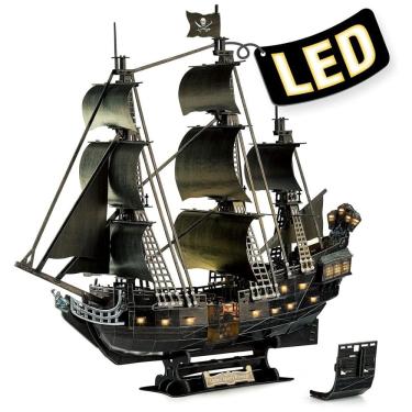 Imagem de Quebra Cabeças 3D Navio com Led para Crianças e Adultos, 293 Peças, CUBICFUN L520h 0, Preto