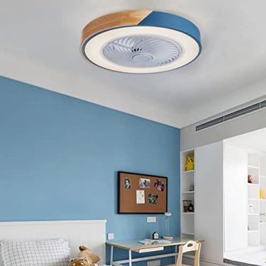 Imagem de Ventilador de teto redondo ultrafino de 50 CM com luz e controle remoto Regulável Ventilador de teto silencioso de 3 velocidades para quarto sala de estar-azul