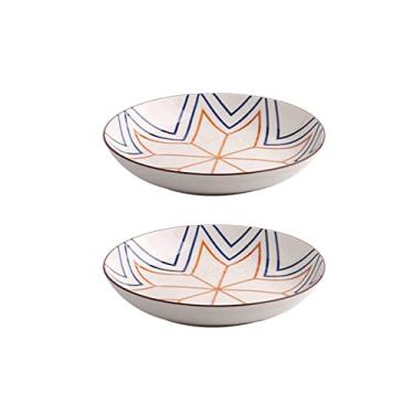 Imagem de Prato de serviço Pratos de jantar de cerâmica chinesa para casa prato de jantar redondo de porcelana prato geométrico padrão de flores prato prato seguro para micro-ondas/lava-louças (cor: C)