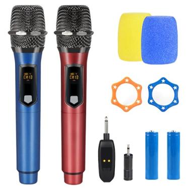 Imagem de Kit 2 Microfone Sem Fio Duplo RGB, Microfone Karaoke UHF, Microfone Dinamico, Microfone de Mão Profissional para Festas, Eventos, Aulas, Palestras, Lgreja, Desempenho, Entretenimento Familiar