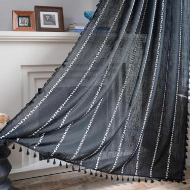 Imagem de Cortina Sutuo Home Boho Semi Blackout de linho bordada 132x213cm