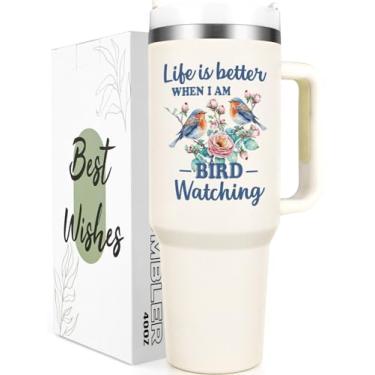 Imagem de Qtencas Presentes de observação de pássaros, presentes de pássaros para mulheres, presente para amantes de pássaros copo de viagem isolado de aço inoxidável, presente de aniversário de Natal para