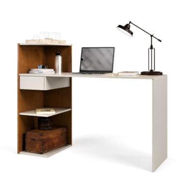 Imagem de Mesa Escrivaninha Euro Com Prateleiras Para Quarto E Escritórios (Canela Off)
