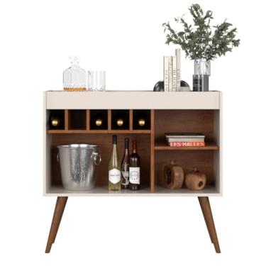 Imagem de Aparador Adega Bar Buffet para Sala de Estar Pés Palito Moderno com Nichos(OFF WHITE FREIJÓ)
