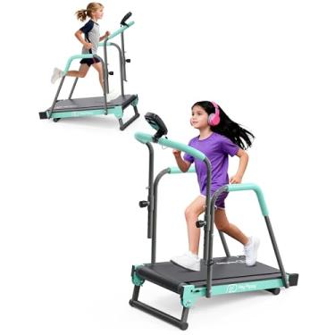 Imagem de Equipamento de treino de esteira infantil, passadeira de caminhada para crianças com barra de cabo, passadeiras manuais para crianças com inclinação para casa, verde