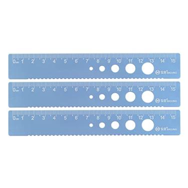 Imagem de Generic 3 peças régua reta 15 cm régua métrica de liga de alumínio borda ondulada com círculo oco ferramenta de medição para sala de aula escritório, azul-cinza