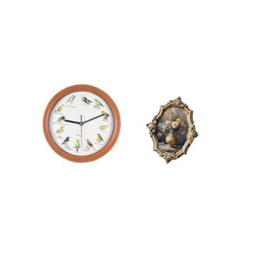 Imagem de Fenteer Relógio de Parede com Moldura de Pássaro Cantando, Moldura de Resina, Design Vintage, Coleções de Artesanato, Relógios de Pássaros, Relógios de Parede