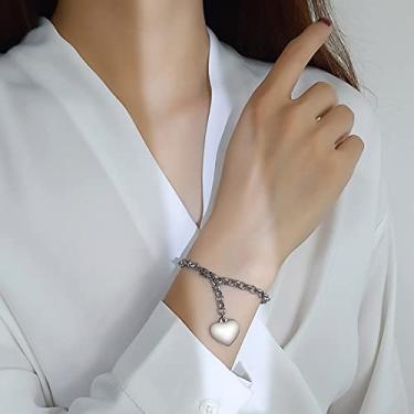 Imagem de Pulseira de coração feminina de aço inoxidável, corrente de cabo dourado, pingente ajustável, hipoalergênico, joia presente para festa de aniversário e aniversário, Length 7.5 inches (19 cm), Aço