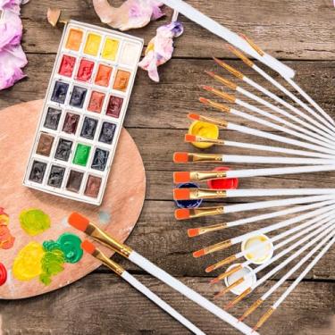 Imagem de Conjunto de 20 pincéis, pincéis de ponta redonda, kits de pintura de artistas pequenos em aquarela a óleo para adultos, arte de unhas faciais, detalhes em miniatura e pintura rupestre, branco