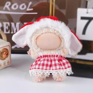 Imagem de Compatível com Labubu (sem boneca), conjunto de chapéu e vestido de renda xadrez vermelho compatível com boneca Labubu de 15 cm/17 cm, acessórios elegantes para bonecas (vermelho