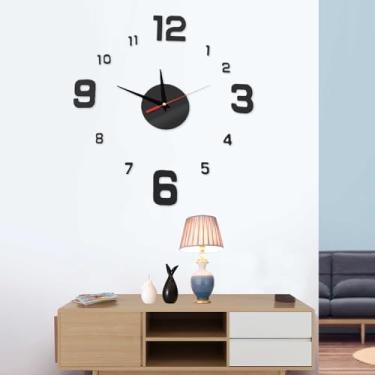 Imagem de Relógio de parede sem moldura, adesivo de decoração de relógio de parede 3D moderno, adesivos para decoração de casa, sala de estar, escritório, presentes para amigos (preto digital, 40 cm)