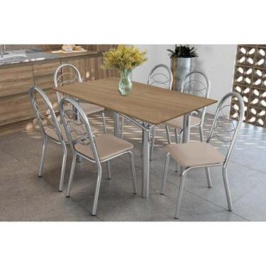 Imagem de Sala de Jantar Completa Elba c/ Tampo de Madeira 160cm e 6 Cadeiras Ho