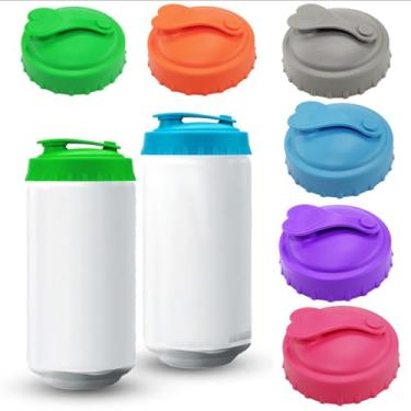 Imagem de Pacote com 6 tampas de silicone reutilizáveis, tampas de lata de silicone sem BPA, tampas herméticas para bebidas gaseificadas, capas de lata de bebida de encaixe para refrigerante, coca, cerveja