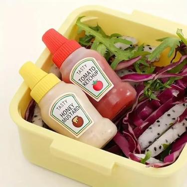 Imagem de 4 minigarrafas de ketchup para bento, frascos de espremer condimentos, recipientes para molho de salada, pote de xarope para molho, 40 ml x 4