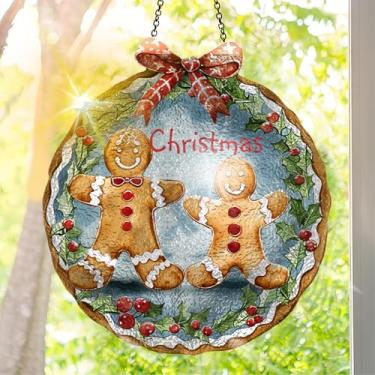 Imagem de Apanhador solar de acrílico colorido, decoração de janela suspensa de Natal com design de vitral impresso, apanhador de sol, arte de parede de arco-íris, ornamentos de Natal para uso interno e externo