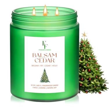 Imagem de Vela de Natal grande perfumada de cedro bálsamo, 3 pavios 623 g vela perfumada de longa duração, cera de soja natural para aromaterapia para casa, presente de vela de férias para mulheres e homens