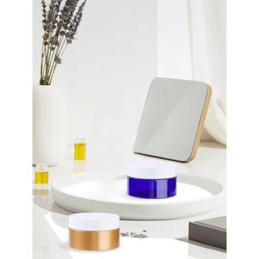 Imagem de 1 conjunto de frascos de plástico vazios de 7 x 4,3 cm, 2 cores, cáqui/azul escuro, boca larga, recipientes de armazenamento para produtos de beleza, loção cosmética, creme líquido para artesanato