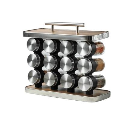 Imagem de Porta Tempero De Aço Inox Com 12 Potes De Vidro Suporte