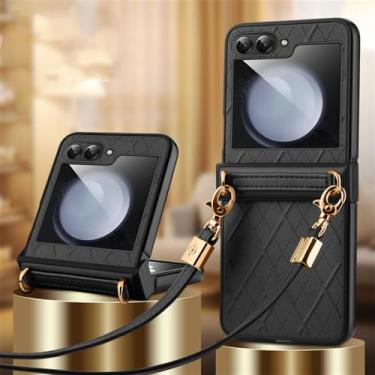 Imagem de Capa de telefone crossbody de couro PU para Samsung Galaxy Z Flip 5 Flip5 5G Capa, preta, para Galaxy Z Flip5