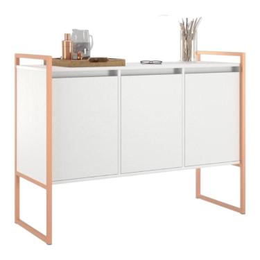 Imagem de Buffet Aparador Industrial 3 Portas Para Sala De Jantar Branco Cobre