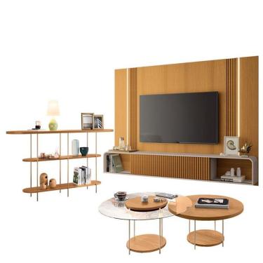 Imagem de Home Suspenso Empire Cinamomo Off White E Aparador Infinity E Kit Mesa De Centro Sky Cinamomo- Hb Móveis