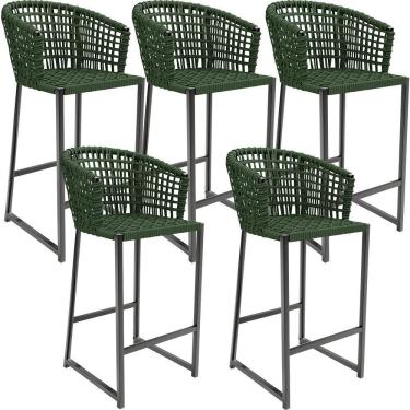 Imagem de Kit 05 Banqueta Para área Gourmet Cozinha Varanda Corda Náutica Porto D04 Verde - Lyam Decor