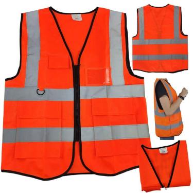 Imagem de Colete Sinalizador Faixa Refletiva Epi Segurança Trabalho Blusao Fluorescente Bolso Ziper Porta Crac