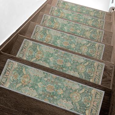 Imagem de Escadas antiderrapantes para degraus de madeira 15 peças - tapete de segurança interno de 20,3 x 76,2 cm, tapetes de borda com adesivo TPE, tapetes de escada adequados para animais de estimação e