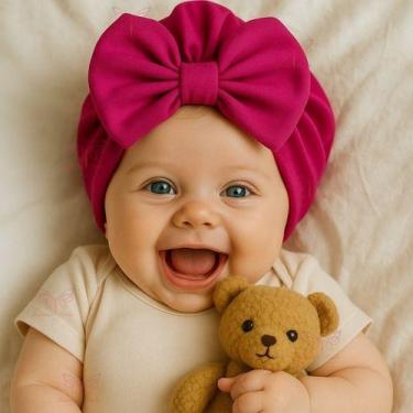 Imagem de Touca Gorro Turbante Com Laço Infantil Bebê Menina Recém Nascida a 06 