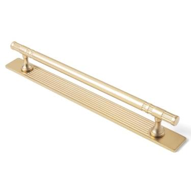 Imagem de Goo-Ki Puxadores de gaveta de armário de bronze champanhe c-c de 19,2 cm com placa traseira/espaçador/placa de base - pacote com 2 alças de barra de liga de zinco ferragens de cozinha